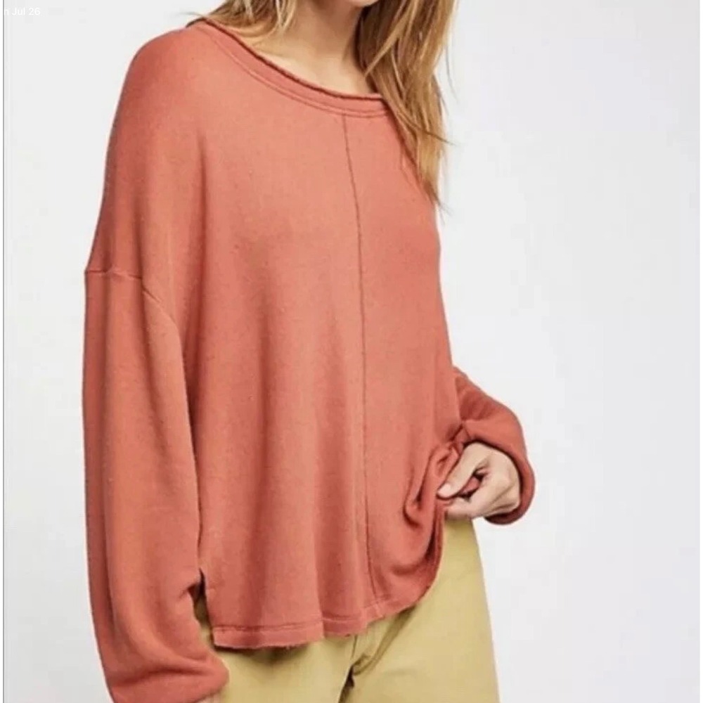 Free People Be Good Terry Pullover Womens LG Mojave Sands Boho Grunge Sweatshirt